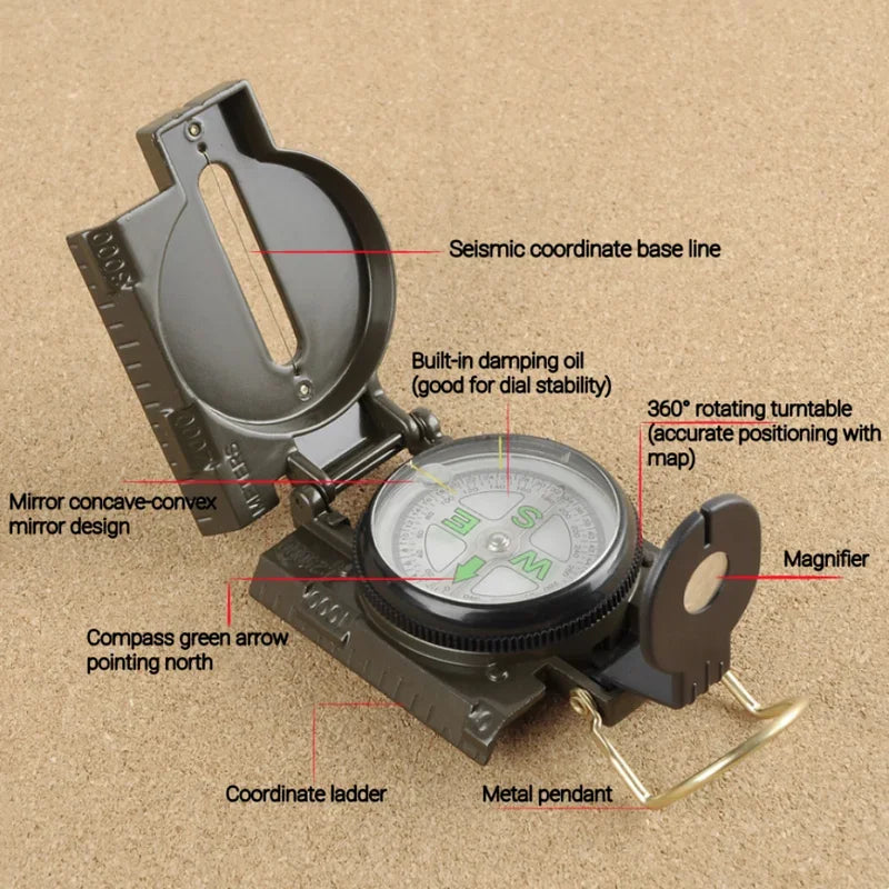 Waterproof High Precision Compass Outdoor Gadget Sports Hiking Mountaineering Professional Army Metal Sight